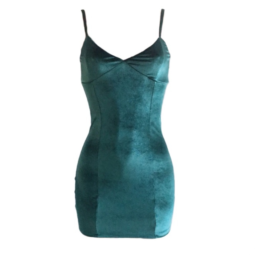 Green velvet mini dress